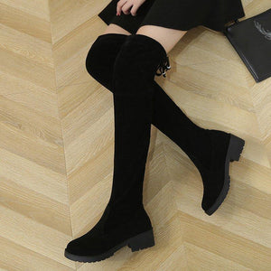 Women over the knee bowknot chunky heel black boots