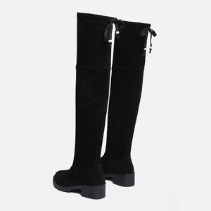 Women over the knee bowknot chunky heel black boots