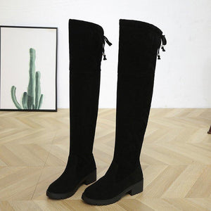 Women over the knee bowknot chunky heel black boots