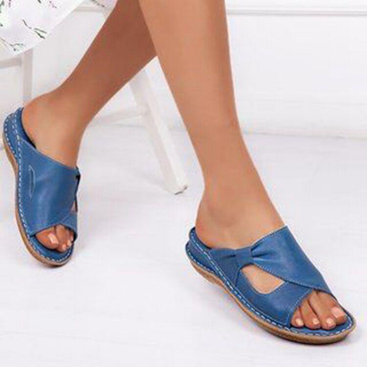 Women peep toe bowknot flat arch support slide sandals