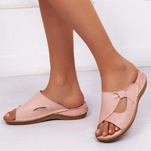 Women peep toe bowknot flat arch support slide sandals