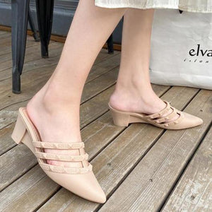 Women pointed toe fashion 
hollow out chunky wedge sandals