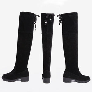 Women over the knee bowknot chunky heel black boots