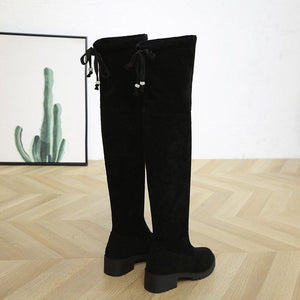 Women over the knee bowknot chunky heel black boots