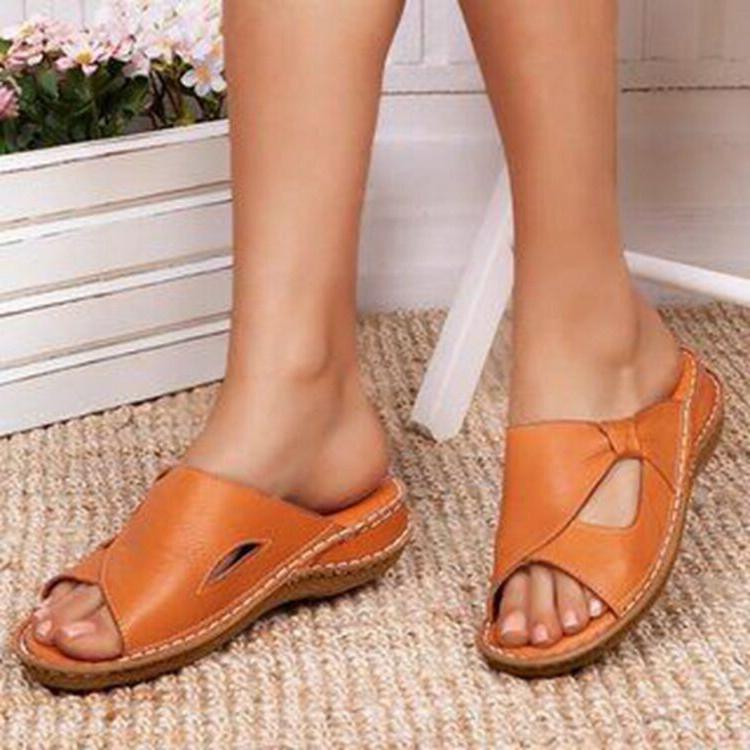 Women peep toe bowknot flat arch support slide sandals
