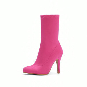 Women's stretchy mid calf sock boots | Candy color stiletto mid calf boots for party
