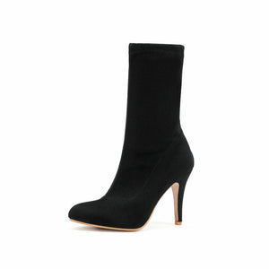 Women mid calf slim fit pointed toe stiletto high heel boots
