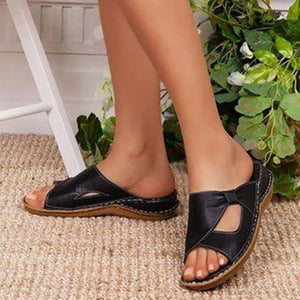 Women peep toe bowknot flat arch support slide sandals