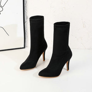 Women mid calf slim fit pointed toe stiletto high heel boots
