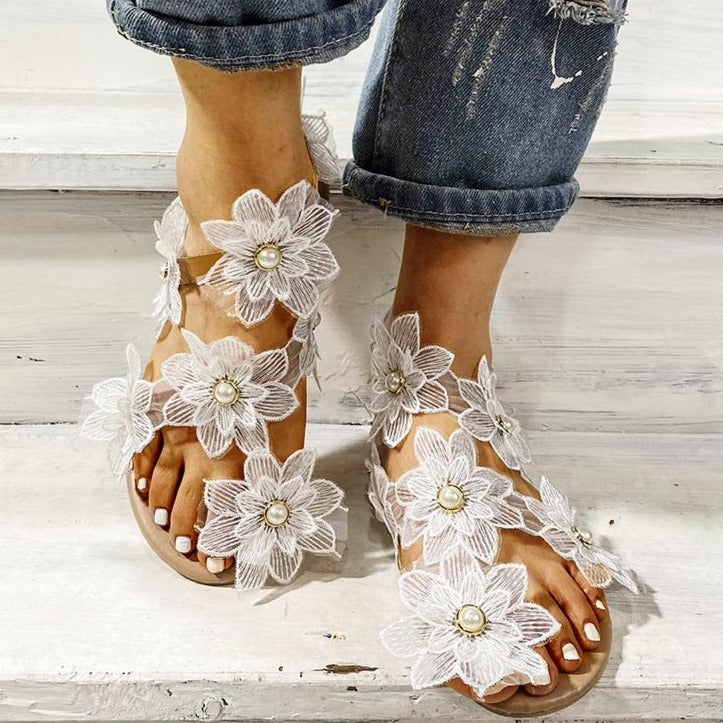 Women Sunflowers White Rhinestone Wedding Sandals