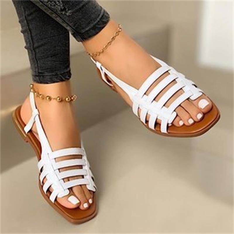 Women flat white strap slingback 
summer ankle strap sandals