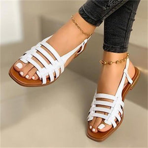 Women flat white strap slingback 
summer ankle strap sandals