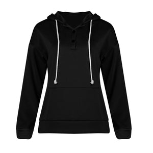 Women solid color button collar hoodie sweatshirt with pocket