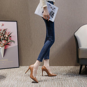 Women grid elegant pointed toe solid stiletto high heels