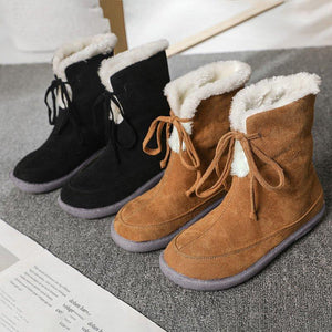 Women Round Toe Lace Up Lining Faux Fur Keep Warm Snow Boots