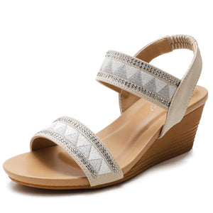 Women peep toe ankle strap boho wedge sandals