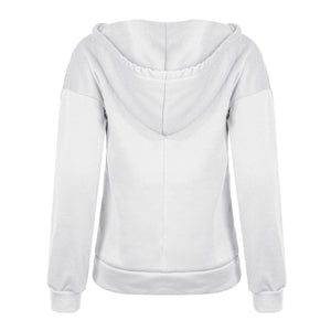 Women solid color button collar hoodie sweatshirt with pocket