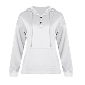 Women solid color button collar hoodie sweatshirt with pocket