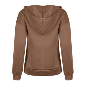 Women solid color button collar hoodie sweatshirt with pocket