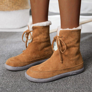 Women Round Toe Lace Up Lining Faux Fur Keep Warm Snow Boots