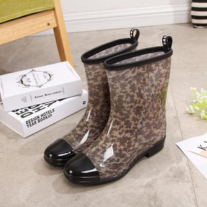 Women fashion rain boots mid calf waterproof rain shoes