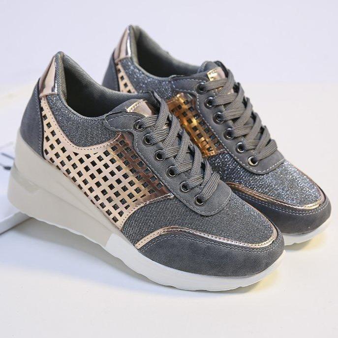 Women's casual wedge sneakers hollow sequined running shoes
