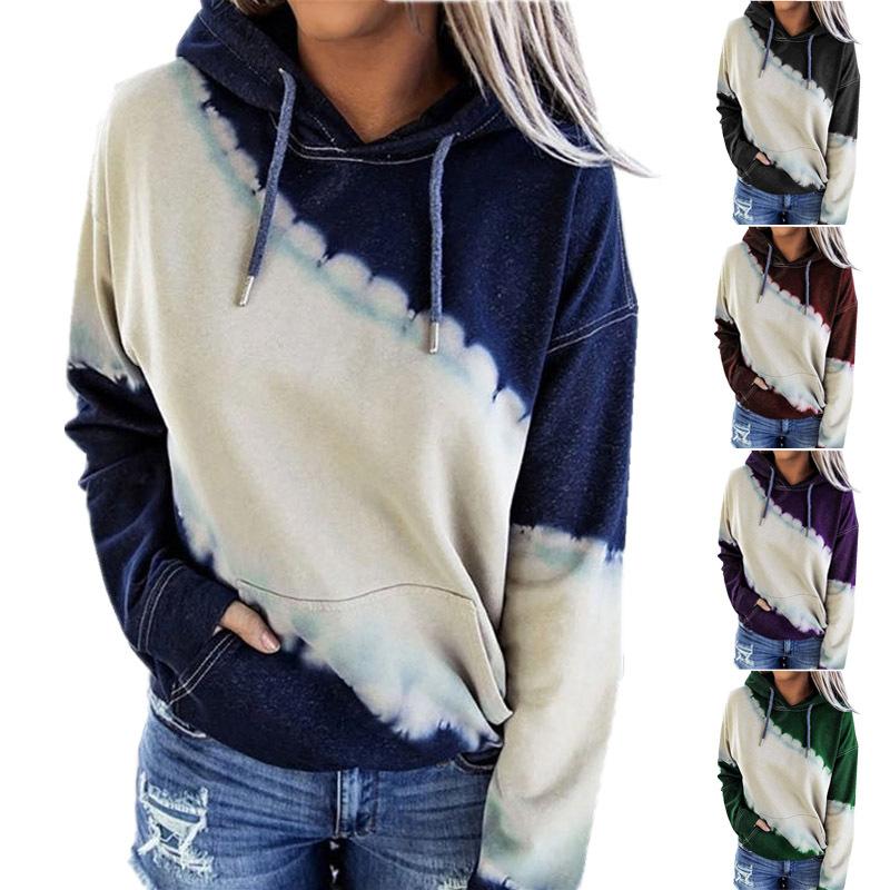 Women color block pullover hoodie tie dye sweatshirt