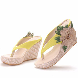 Women summer flower chunky 
platform clip toe espadrille wedge sandals