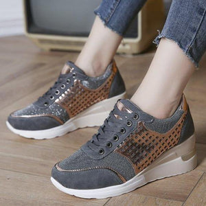 Women's casual wedge sneakers hollow sequined running shoes