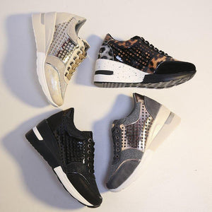 Women's casual wedge sneakers hollow sequined running shoes