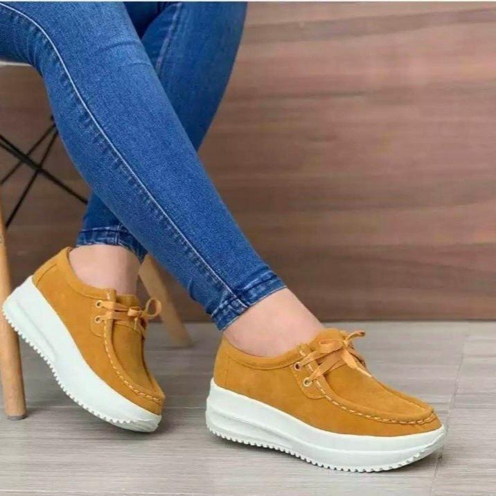 Women lace up platform wedge best walking sneakers