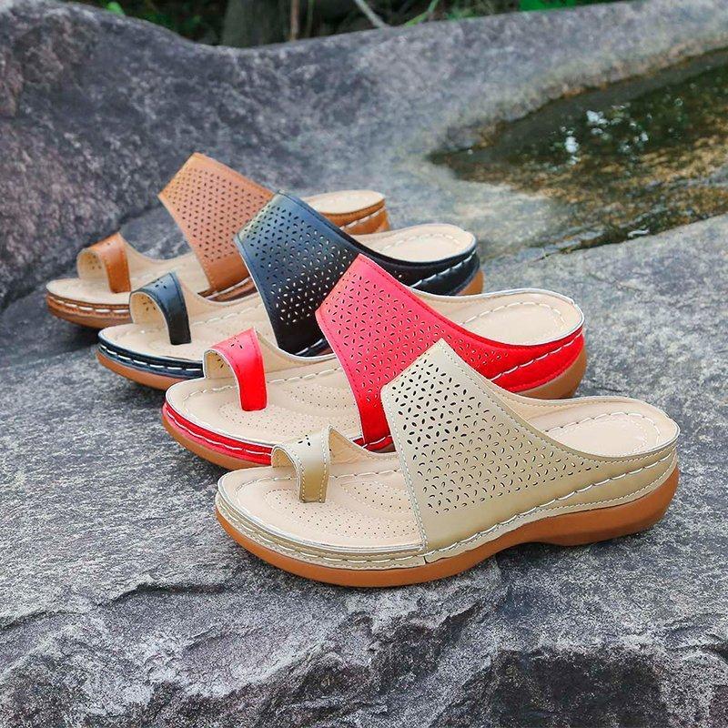 Women ring toe summer slide sandals with arch support