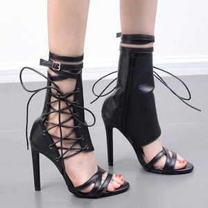 Women summer sexy criss cross strappy lace up high heel boots