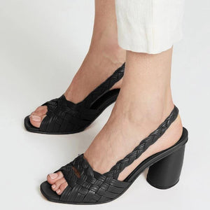 Women peep toe woven strap slingback slip on heel sandals