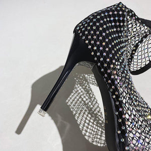 Women sexy hollow sparkly rhinestone pointed toe stiletto heels