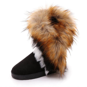 Women Round Toe Flat Heel Slip On Lining Faux Fur Keep Warm Winter Snow Boots