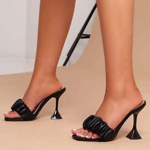 Women pointed peep toe ruffle strap slide stiletto high heels