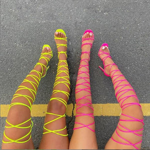 Women gladiator criss cross lace up strappy super stiletto sandals