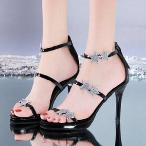 Women open toe star sparkly rhinestone stiletto high heels