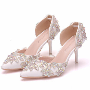 Floral rhinestone closed toe elegant bridal stiletto heels