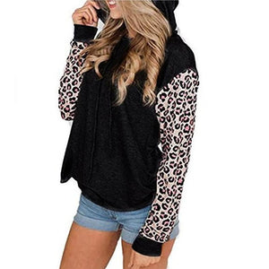Women leopard long sleeve drawstring pullover crewneck sweatshirt