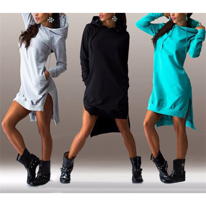 Women dressy long sleeve hooded drawstring tunic sweatshirts
