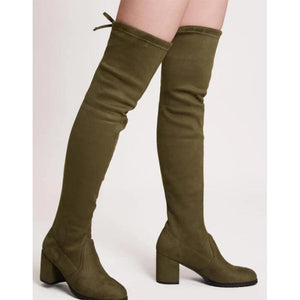 Women chunky heel round toe elastic over the knee boots