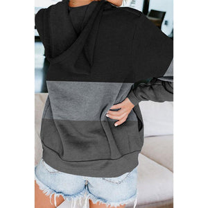 Women color block zip up drawstring hoodie sweatshirt