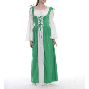 Female's Vintage Medieval Trumpet Sleeves Square Neck Large Swing Long Dress | Renaissance Evening Gowns