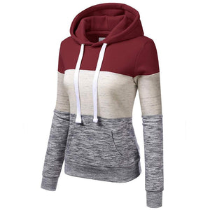 Women color block drawstring sweatshirt fall winter pullover hoodie