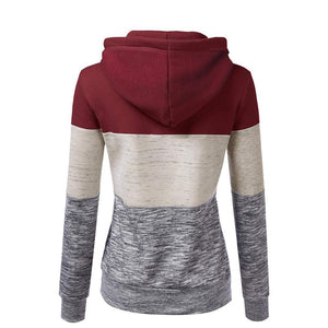 Women color block drawstring sweatshirt fall winter pullover hoodie