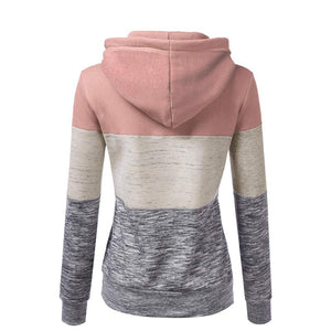 Women color block drawstring sweatshirt fall winter pullover hoodie