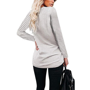 Women solid color crew neck long sleeve tops with pocket