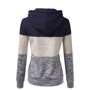 Women color block drawstring sweatshirt fall winter pullover hoodie